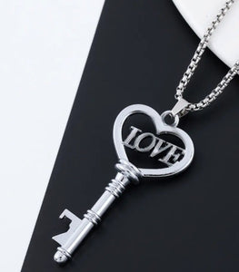 Love is the Key Titanium heart necklace