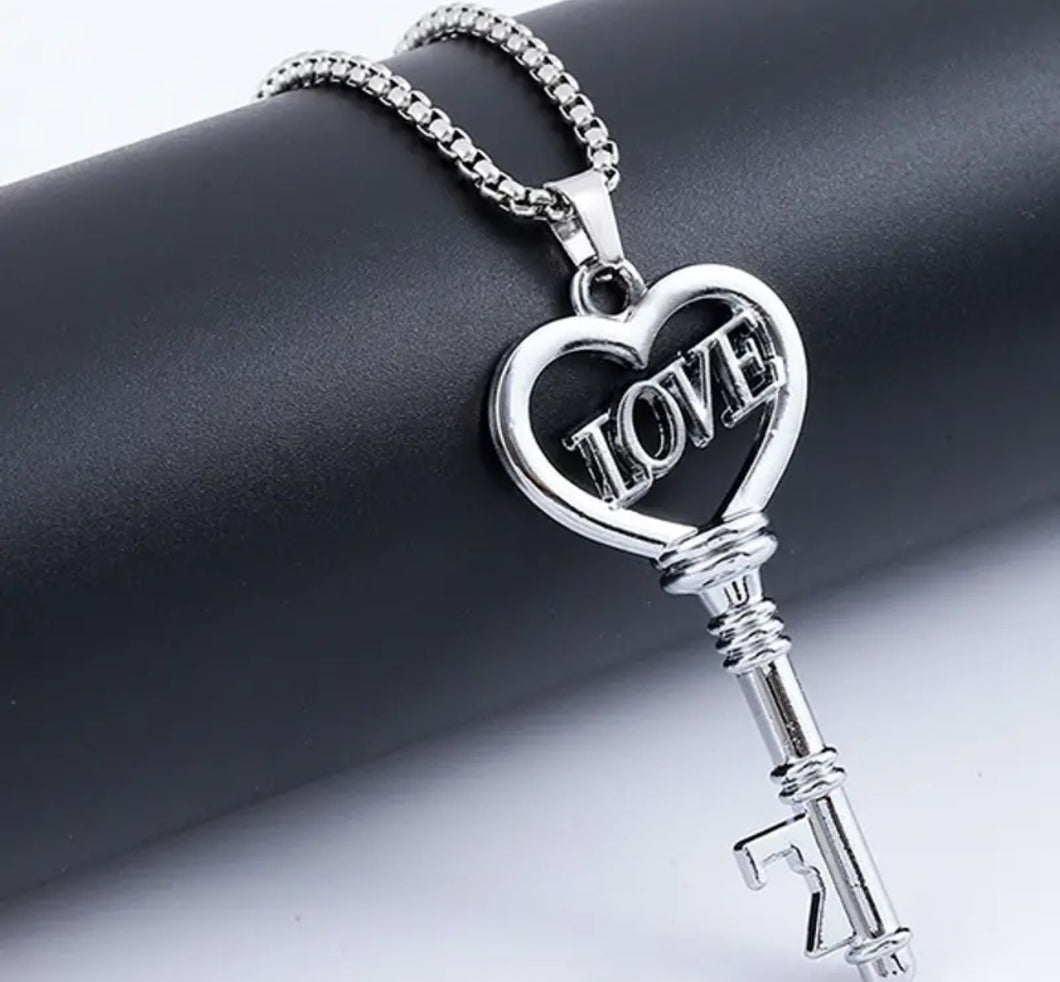 Love is the Key Titanium heart necklace