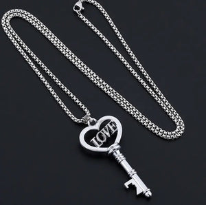 Love is the Key Titanium heart necklace