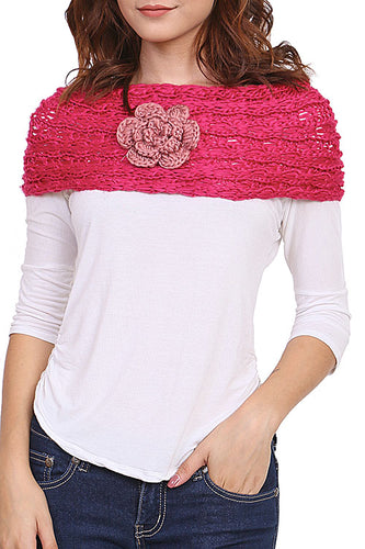 KNITTED INFINITY SCARF WITH FLOWER ACCENT