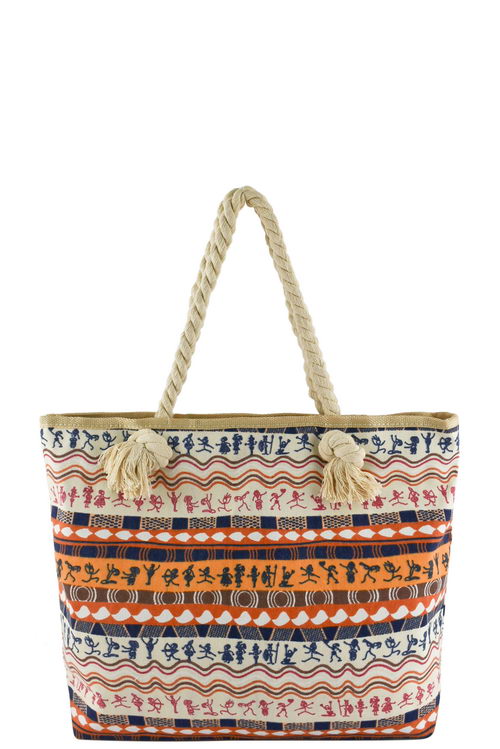 CANVAS TOTE BAG WITH ROPE STRAP - LARGE AZTEC