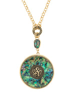 OVERSIZED ANTIQUE ABALONE SHELL ACCENT DISK NECKLACE SET