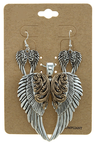 ANTIQUE WINGS PENDANT EARRINGS SET