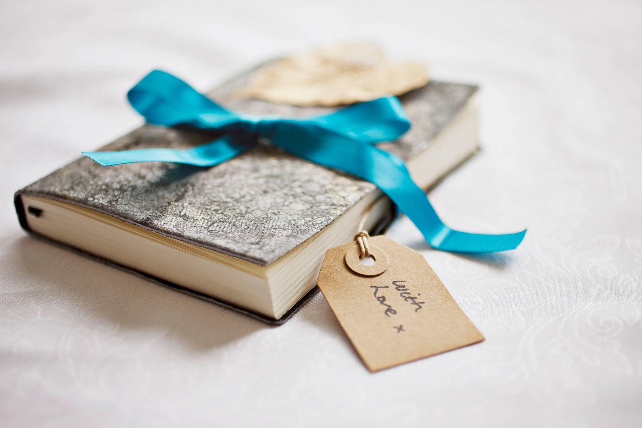 Gift-wrapped book with ribbon